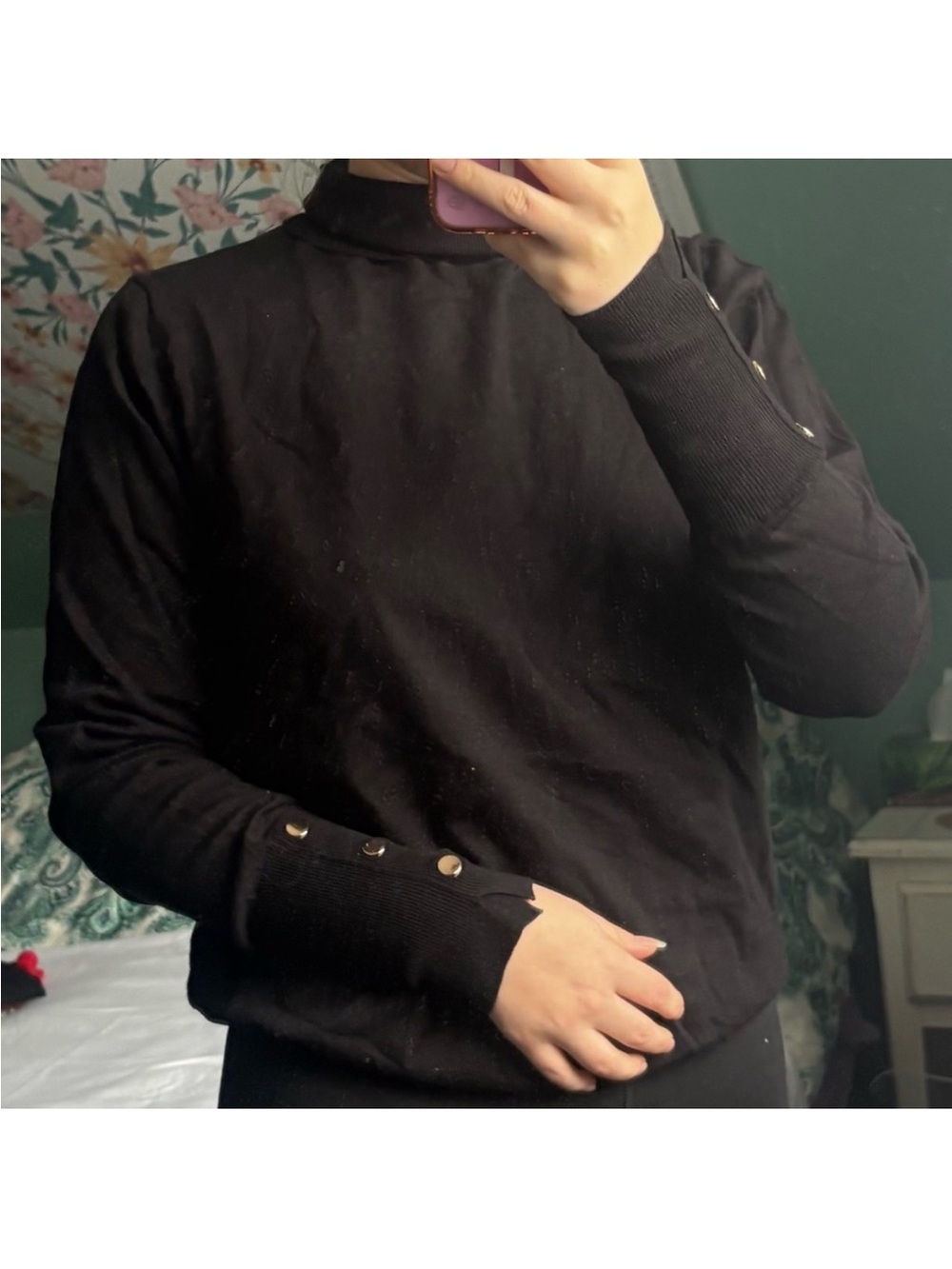 Fashion Nova Black Turtleneck Sweater with Button Cuffs
